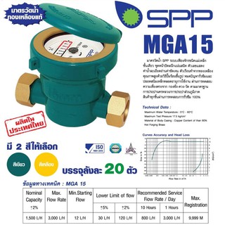 มิเตอร์น้ำ ชั้นเดียว SPP ขนาด 1/2" (4หุน) MGA15