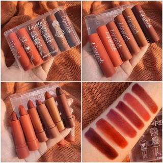 พร้อมส่ง hangfang โทนก่ำๆ ได้ 6 แท่ง ลิปโทนสีตุ่น สีส้มอิฐ โทนแดงก่ำ แบบกล่อง6แท่ง