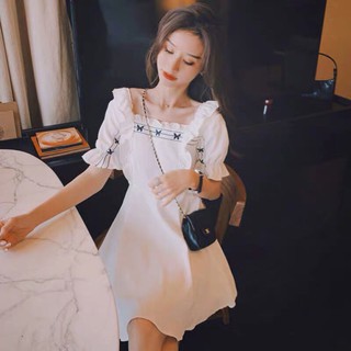 เดรสคอระบายปักผีเสื้อ [AUG3003]