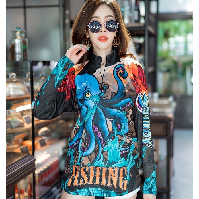 เสื้อตกปลา JK Thailand เสื้อสำหรับกีฬากิจกรรมกลางแจ้ง ลาย SQUIDY ป้องกันรังสี UV 80% แห้งเร็ว - รูปที่ 6