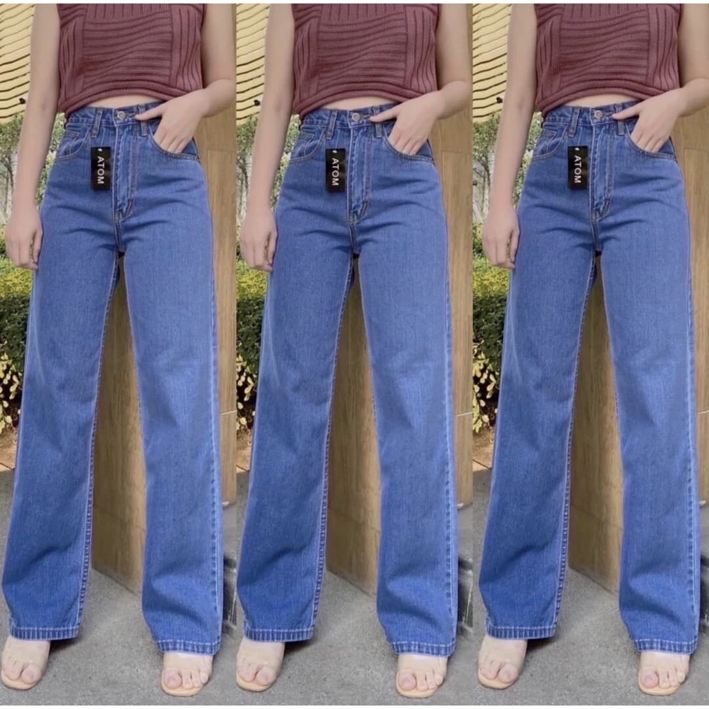 TwiceJeans กางเกงยีนส์ ทรงกระบอก เอวสูง ยีนส์เรียบ สียีนส์อ่อน