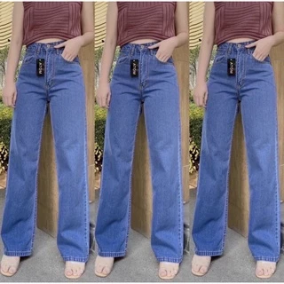 TwiceJeans กางเกงยีนส์ ทรงกระบอก เอวสูง ยีนส์เรียบ สียีนส์อ่อน