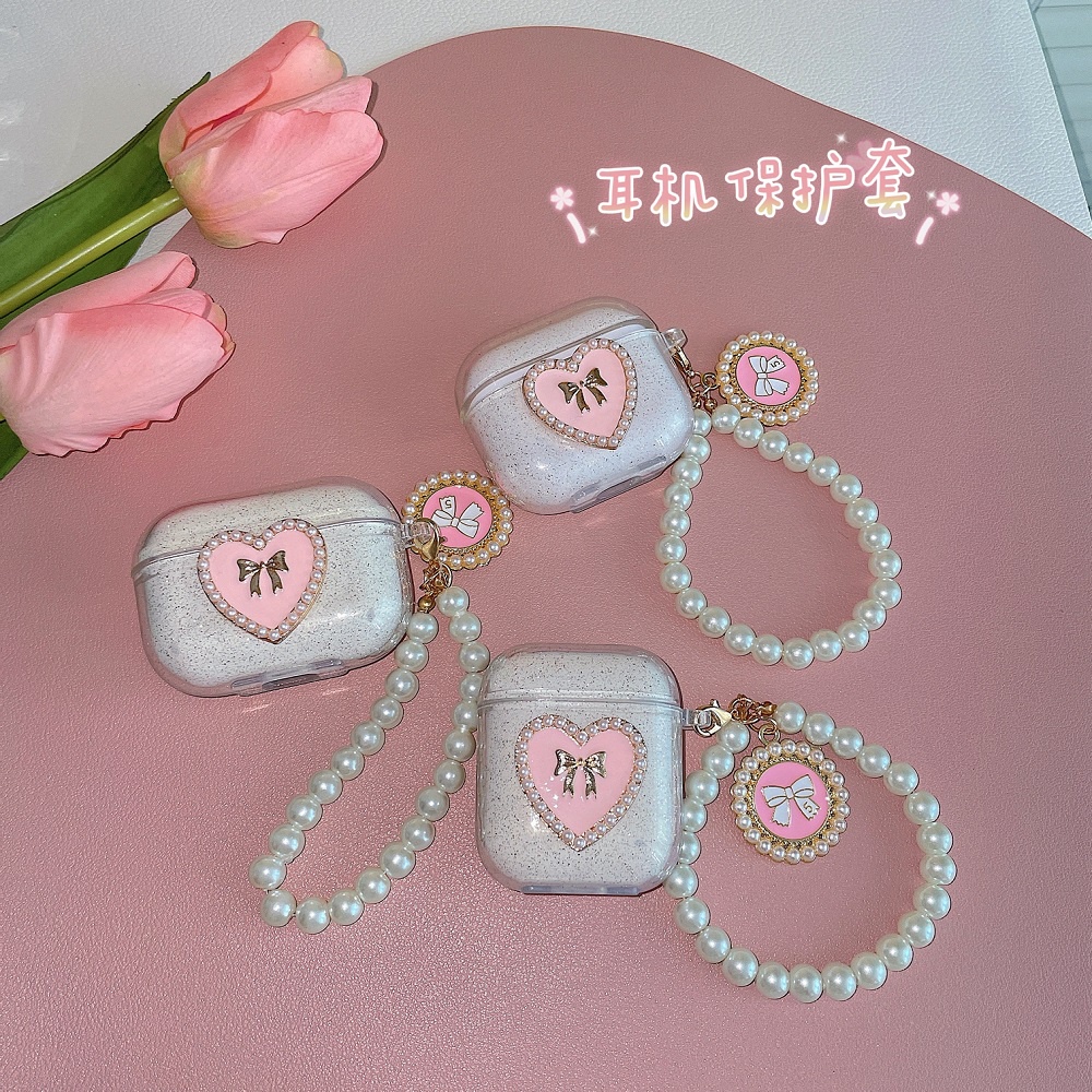 เคส airpods 4 Pink Love กลิตเตอร์โปร่งใสสําหรับ airpods pro gen 2 1 2 3 pro เคสกันกระแทก
