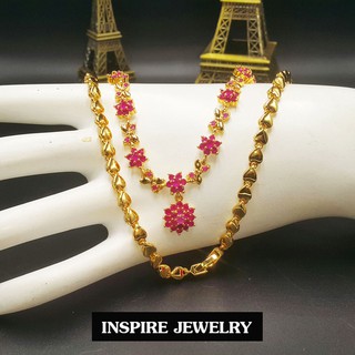 Inspire Jewelry สร้อยคอทับทิมชาตั้มรูปดอกไม้ งานจิวเวลลี่ งานสวยงาม ปราณีต เหมาะสำหรับการใส่กับเสื้อผ้าทุกชุด