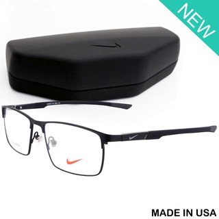 Nike แว่นตา รุ่น 7678 C-1 สีดำโลโก้เทา กรอบเต็ม ขาสปริง วัสดุ สแตนเลส สตีล Eyewear Top Glasses Made in USA