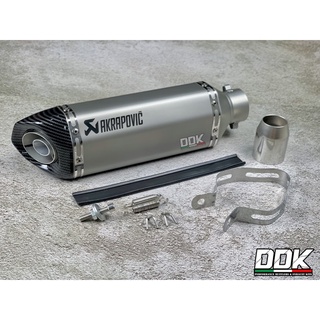 ปลายท่อ Akrapovic 14 นิ้ว ตัวผอม เลสสีเงินยิงทราย ปากฟิมเคฟล่า ปากเฉียง โลโก้เลเซอร์ งานเกรดเอ