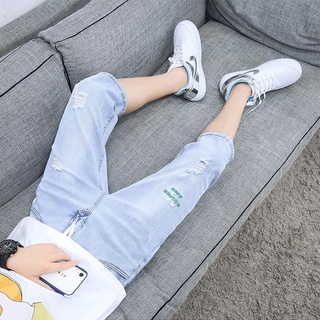 ✐☽✾Summer Cropped Jeans Men s Korean Slim Pants Trendy Men s Thin Men s Pants กางเกงลำลอง