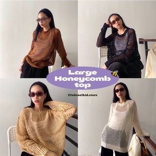 เสื้อไหมพรมตาข่ายใหญ่ (large honeycomb top) พร้อมส่ง 🍯🐝🌷🩴