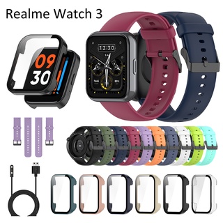 สําหรับ Realme watch 3 สายรัด กระจกนิรภัย ป้องกันหน้าจอ เคสชาร์จ USB สายเคเบิลสมาร์ทวอทช์ สายรัด PC กรอบกันชน