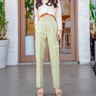กางเกงเอวสูงขากระบอกเล็ก ผ้าไมโคร รุ่นหูข้างตรงรอบเอว