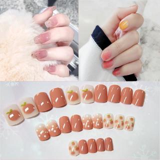 24pcs เล็บปลอมที่สวยงาม แพทช์สวมใส่ได้ เล็บปลอม แพทช์เล็บ Daisy Fake Nails（R061-R080）