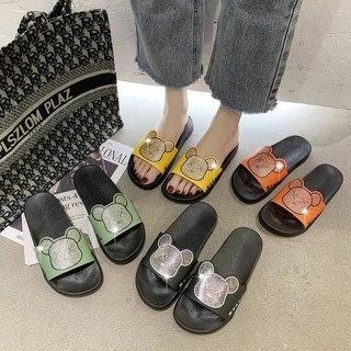 พร้อมส่ง รองเท้าแตะผู้หญิง (หมีSTART) รองเท้าแตะยางพื้นนุ่มใส่สบาย （แนะนำให้ซื้อเพิ่ม1เบอร์)