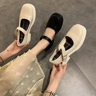 White small leather shoes female British style spring 2021 รหัสสินค้าS1178