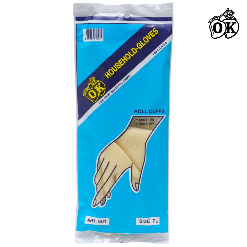 ถุงมือแม่บ้านOKสีเนื้อ เบอร์7.5,ถุงมือเอนกประสงค์,ถุงมือยางสีเนื้อ(12คู่) ทำความสะอาด RUBBER GLOVES