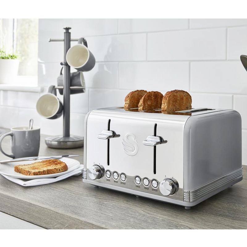 4 Slice Toaster Retro Stainless Steel Bread Toasters with Reheat