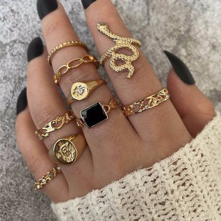 9pcs Rhinestone Detail Ring แหวนทองเซ็ต