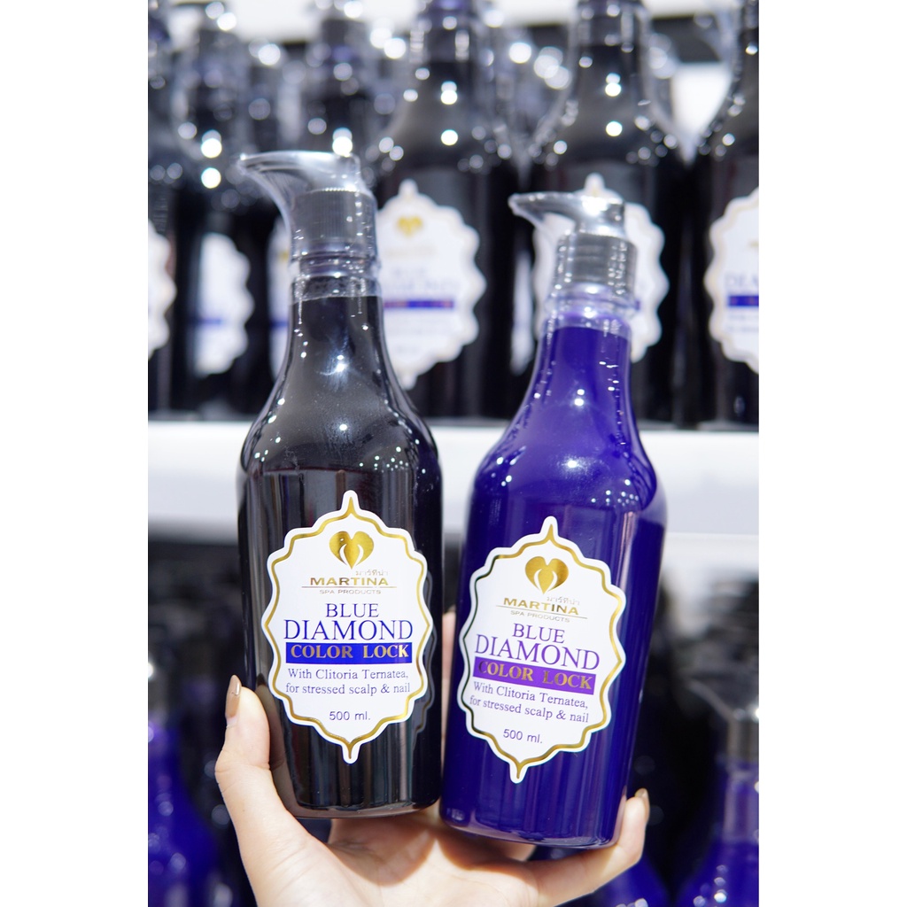 ชุดแชมพู & ครีมนวด 2ขวด1000ml. Blue Diamond Color Lock ฆ่าล้างสี ส้ม เหลือง แดง ล็อกสีผม เพิ่มประกายสีผม