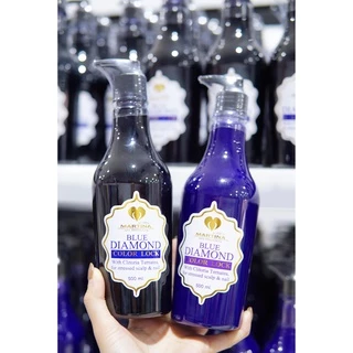 MARTINA ชุดแชมพู & ครีมนวด 2ขวด1000ml. Blue Diamond Color Lock ฆ่าล้างสี ส้ม เหลือง แดง ล็อกสีผม