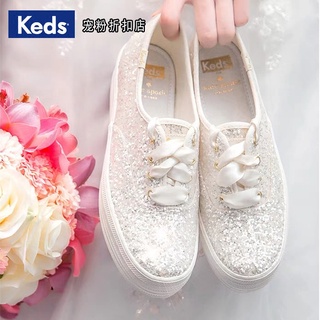 Keds KateSpade รองเท้ากีฬา รองเท้าแต่งงาน แต่งริบบิ้นเลื่อม ส้นหนา ใส่สบาย