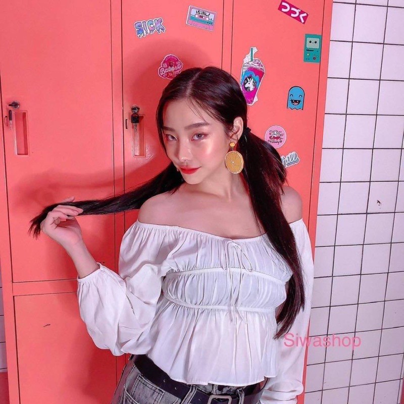 เสื้อแขนยาวช่วงอกแต่งเชือกผูกมินิโบว์