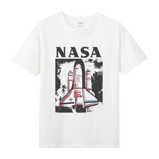 เสื้อยืดโอเวอร์ไซส์✚☫NASA street tide แบรนด์ Mars รอบการพิมพ์เสื้อผ้าผ้าฝ้ายคอกลมแขนสั้นเสื้อยืดผู้ชายและผู้หญิงS-3XL