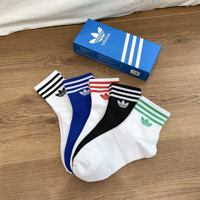 ถูกที่สุด!! Adidas ถุงเท้ากีฬาแฟชั่น Sports Comfortable Socks（1 กล่อง 5 คู่）
