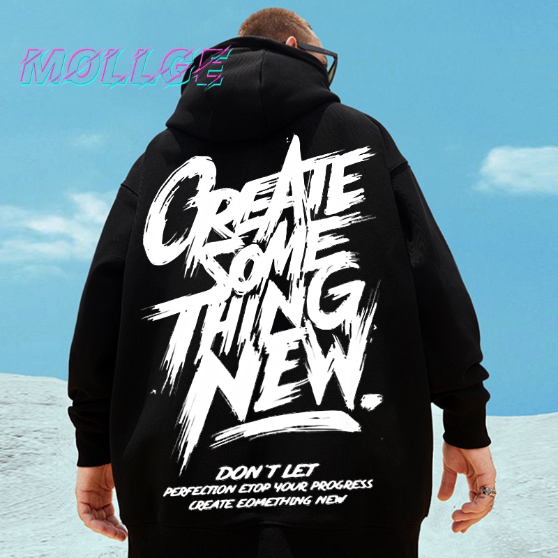MOLLGEAutumn And Winter Text Printing Men's Sports Long-sleeved Hooded Sweater Oversized Top