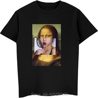 เสื้อยืดผ้าฝ้ายพิมพ์ลายขายดี เสื้อยืดลําลอง แขนสั้น พิมพ์ลาย Mona Lisa Eat Lolly Pop สไตล์ฮิปฮอป ฮาราจูกุ สําหรับผู้ชาย