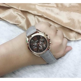 GEDI Watch หน้าปัดสไตล์ MK สุดฮิต สายหนังสีเทา- หน้าปัดสีดำ สินค้าของแท้ พร้อมกล่องแบรนด์ กันน้ำได้