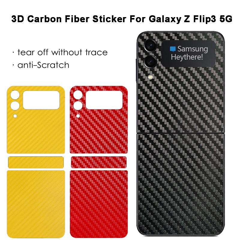 三维 คาร์บอนไฟเบอร์ป้องกันรอยขีดข่วนสติกเกอร์โทรศัพท์สําหรับ SAMSUNG Z Flip4 5G ด้านหลัง + บานพับฟิล์มเคลือบสําหรับ Galaxy Z Flip3 / Flip 5G ผิว
