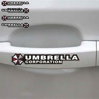 ☼Mooncake☼4Pcs Reflective Car Sticker Resident Evil Umbrella Letter Auto Door Handle Decal