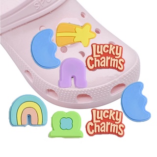 จี้การ์ตูนดวงจันทร์ Jibbitz สีรุ้ง ดาว กระต่าย สําหรับ Croc Lucky Meteor Jibits Crocks สําหรับผู้หญิง เครื่องประดับรองเท้า จี้รองเท้า