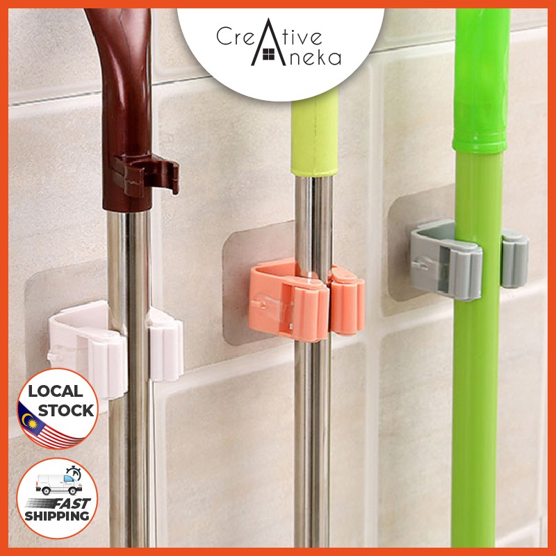 ห้องน้ํา Mop Hook Broom Storage Rack ห้องน้ําสติกเกอร์กันน้ําสติกเกอร์กาว Pemegang Pel Penyapu