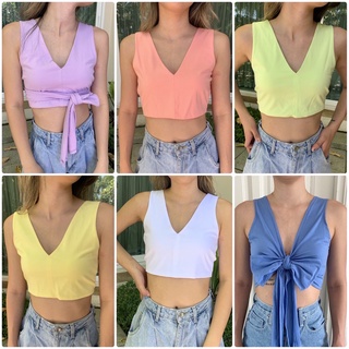 🧡เสื้อครอปผูกโบว์🧡(Free Size)เสื้อ 3 ways
