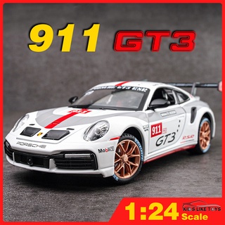 Klt โมเดลรถยนต์ รถบรรทุกของเล่น 1:24 Porsche 911 GT3 RSR โลหะอัลลอย ขนาดเล็ก มีเสียง และไฟ สําหรับเด็กผู้ชาย