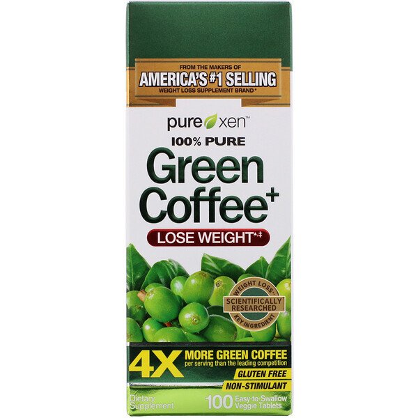 Purely Inspired,Green Coffee+, 100 Easy-to-Swallow Veggie Tablets เพิ่มการเผาผลาญไขมันในร่างกาย