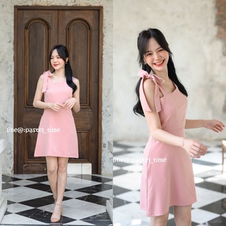 Piper Bow Dress - สีชมพู Cocktail Pink [Made by Pastel Time]