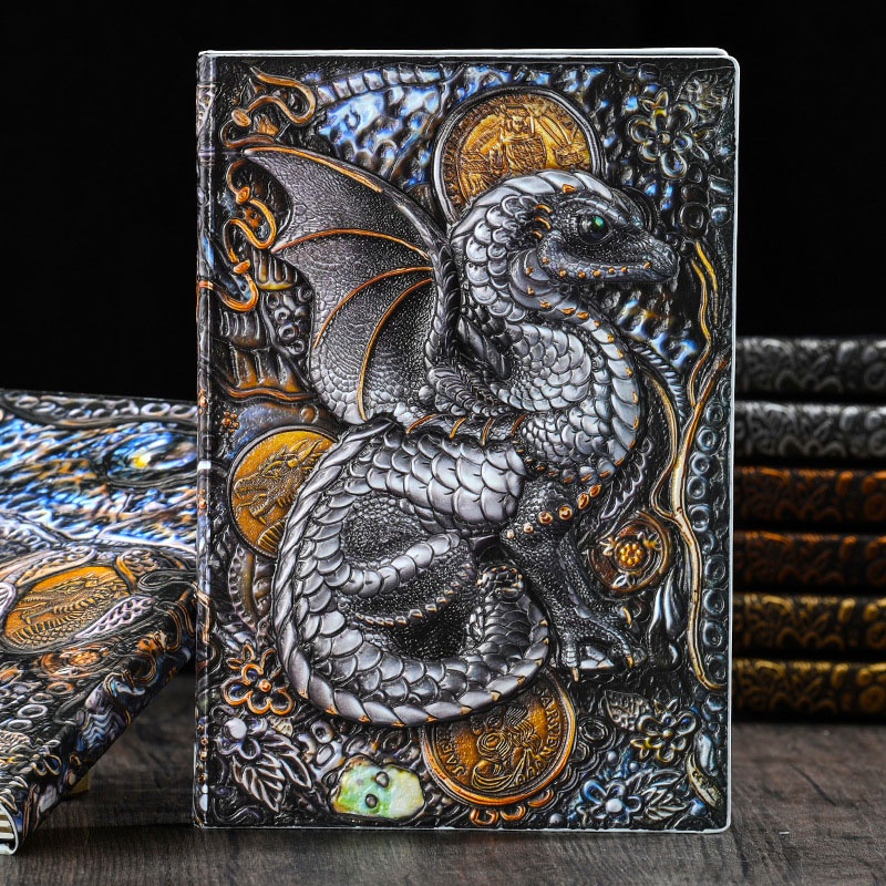 3D Flying Dragon นูนโน้ตบุ๊ค Vintage A5 ไดอารี่วารสาร Handcraft Bible Planner Cool ของขวัญสําหรับผู้