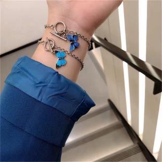 Butterfly OT Buckle Titanium Steel Chain Bracelet / Vintage Titanium Steel Purple Blue Butterfly Pendant / Kpop Cute Blue Butterfly Bracelets