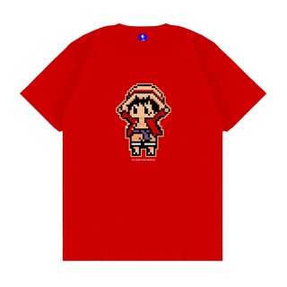 เสื้อยืดโอเวอร์ไซส์เสื้อยืด พิมพ์ลายอนิเมะ One Piece LUFFY PIXELS-4XL