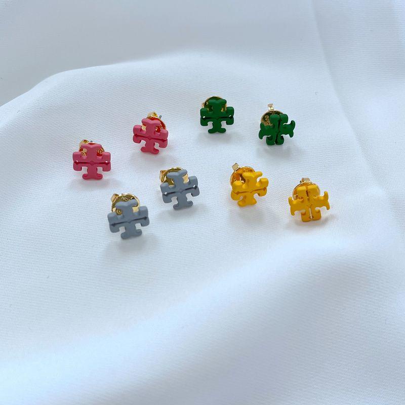 Tb Metal Matte Paint Candy Color Letter Shape ต่างหูหวานและน่ารัก H