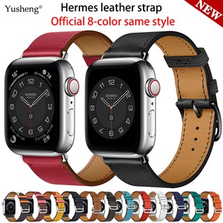 สายนาฬิกาข้อมือหนังแท้ หัวเข็มขัดโลหะ สเตนเลส สําหรับ apple watch 7 6 se 5 4 3 2 1 hermes watchbelt 41 มม. 45 มม. 38 มม. 42 มม. iwatch 40 มม. 44 มม.