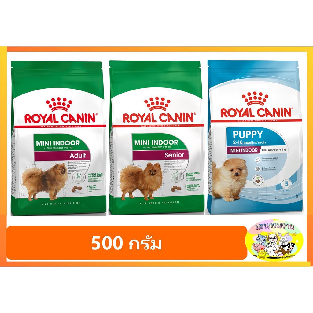 Royal Canin Mini Indoor Puppy/Adult อาหารเม็ดสุนัข ขนาด 500 กรัม  ( 1 ถุง ) ** อ่านรายละเอียดก่อนสั่งซื้อ **
