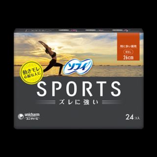 Sofy for sports 26cm. ผ้าอนามัยญี่ปุ่นเพื่อการเล่นกีฬา​ ออกกำลังกาย​ 24ชิ้น​ ไม่มีปีก​