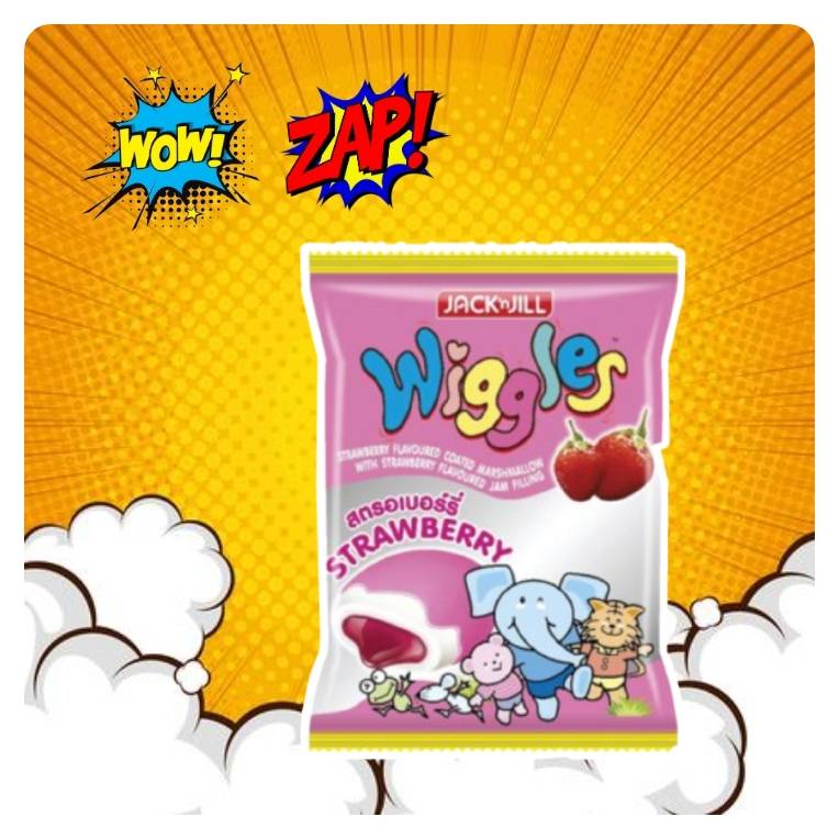 ☘️ นึกถึง ขนมย้อนวันวาน นึกถึง 1 ห่อ x 24 ชิ้น pudding jellies strawberry marshmallow wiggles วิกเกิ