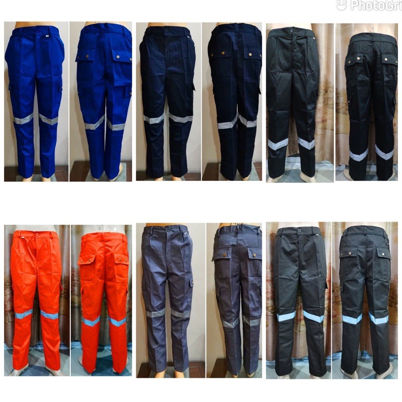 (พร้อมส่ง)กางเกงช็อปช่าง ทรงกระบอกเล็ก 6 กระเป๋า เนื้อผ้าโพลีเอสเตอร์ผสมฝ้าย(กันสะเก็ตไฟ) กระดุมทองไม่ขึ้นสนิท (S-6XL)