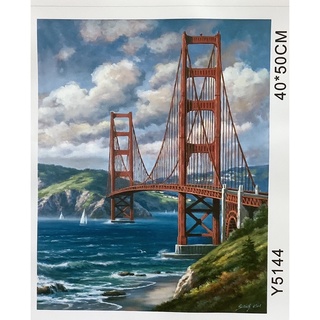 (สีหลอด) DIY Paint by numbers ชุดภาพระบายสีตามตัวเลข Golden Gate Bridge ไม่มีเฟรม