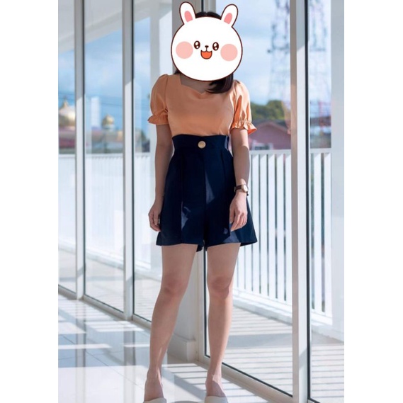 ((Rebate) ชุดจั๊มสูท คอใบบัว คุณภาพสูง ไซซ์ M (สีส้มอ่อน และ น้ําเงิน)