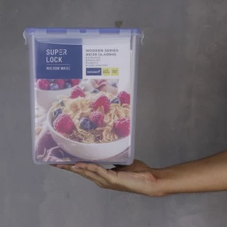 กล่อง ถนอม อาหาร # 6139 ซุปเปอร์ล็อค super lock 4400 ml เหลี่ยม สูง เวฟ