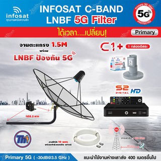 THAISAT C-BAND ชุดจาน 1.5M (ขางอ 360CM.) + กล่องรับสัญญาณดาวเทียม PSI S2 HD + LNB 5G infosat รุ่น C1+ แถมสายRG6ตามชุด